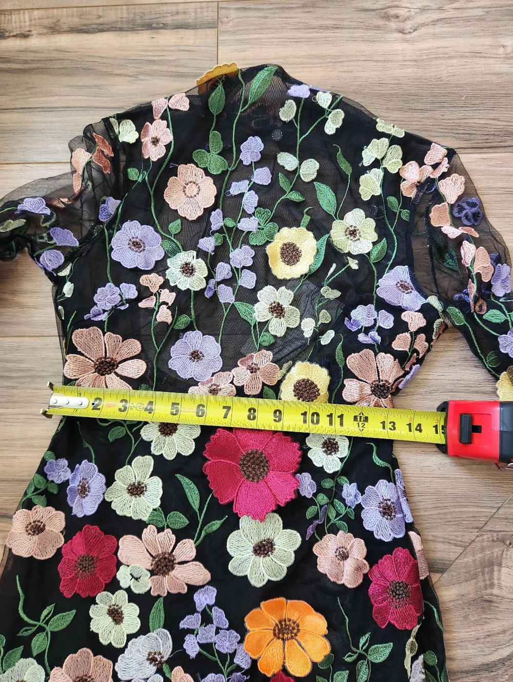 Mew Mews- "Saige" Long Sleeve Mesh Flower 3D Applique' Mini Dress - Picture 7 of 11